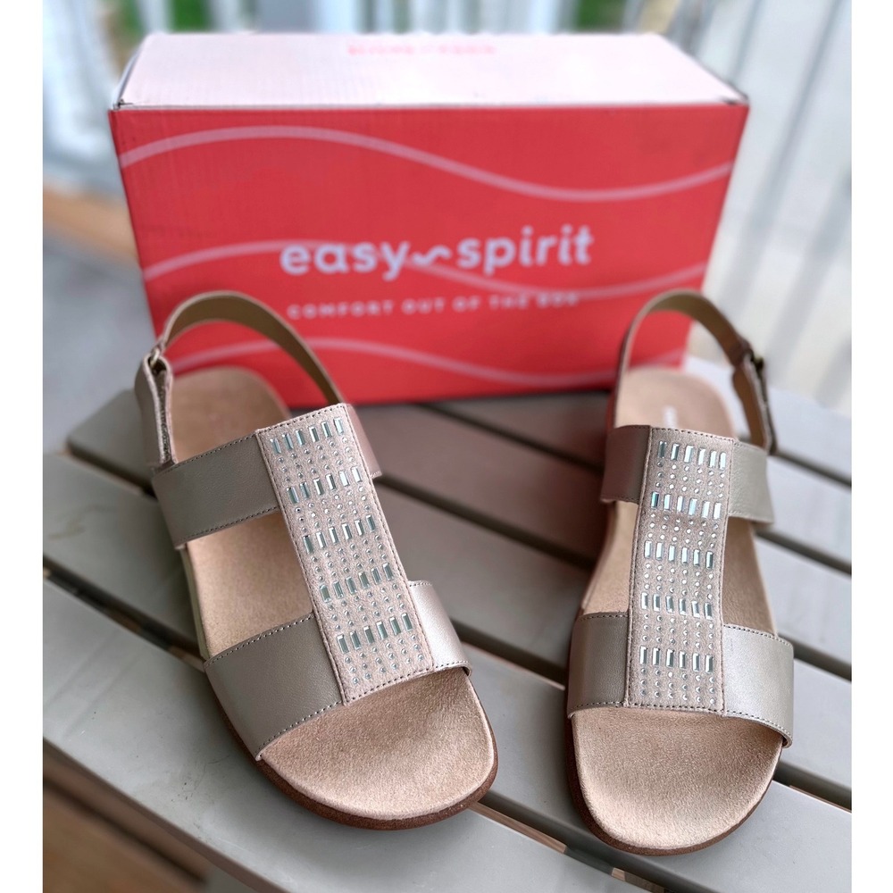 Easy Spirit Womens Metallic Gold Crystal Embellished Slingback Sandals 7 1/2M